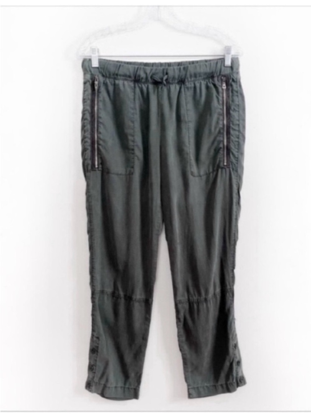 Anthropologie Bella Dahl utility pants olive green cropped zipper pockets